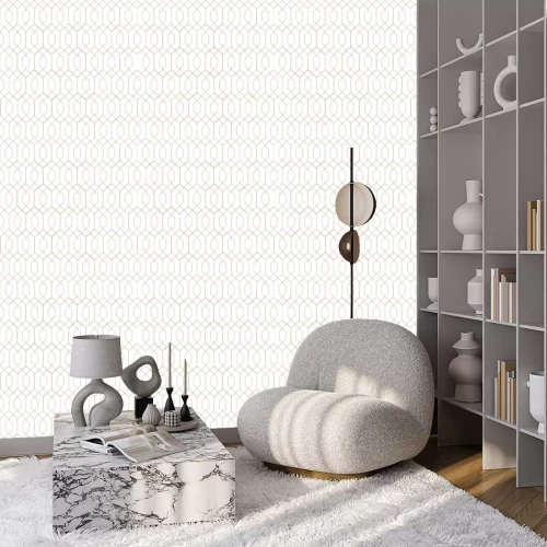 Behang Wit delicaat art deco dessin