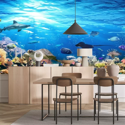 Fotobehang Onderwaterscène met kleurrijk koraalrif