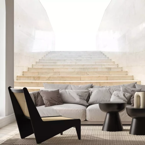 Sticker Marmeren trap met treden in abstracte die luxearchitectuur op witte achtergrond wordt geïsoleerd