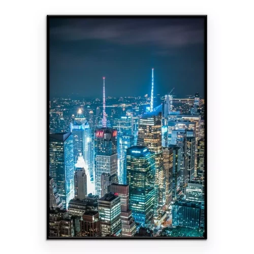 Poster Verlichte wolkenkrabbers van New York in Manhattan