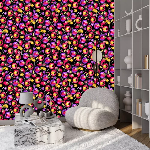 Behang Lippen en lollies op een zwarte achtergrond