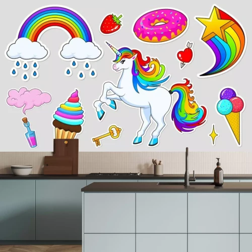 Sticker Een verzameling regenboogafbeeldingen met verschillende thema's