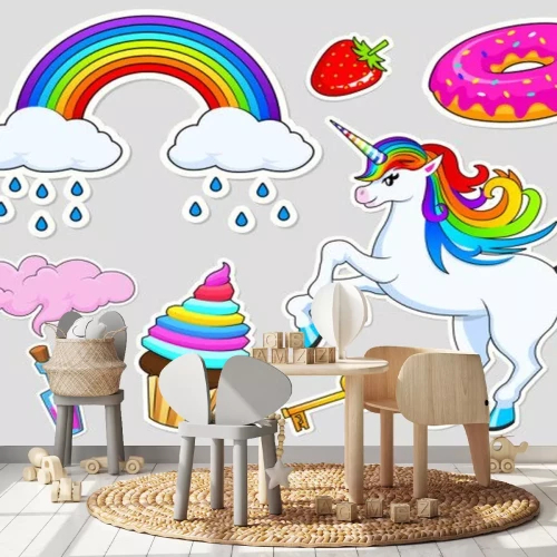 Sticker Een verzameling regenboogafbeeldingen met verschillende thema's