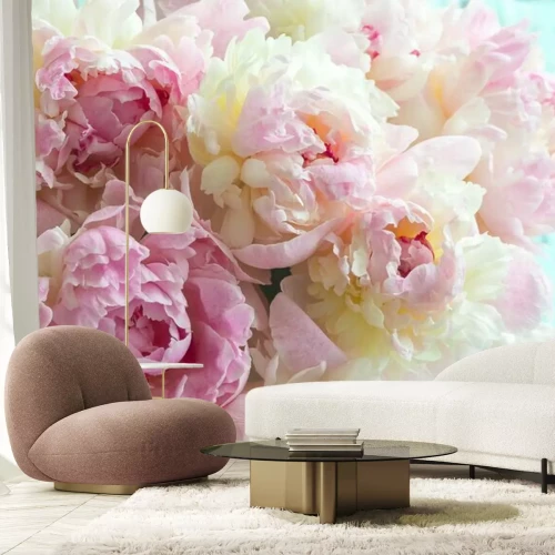 Fotobehang Pluizige roze pioenrozen