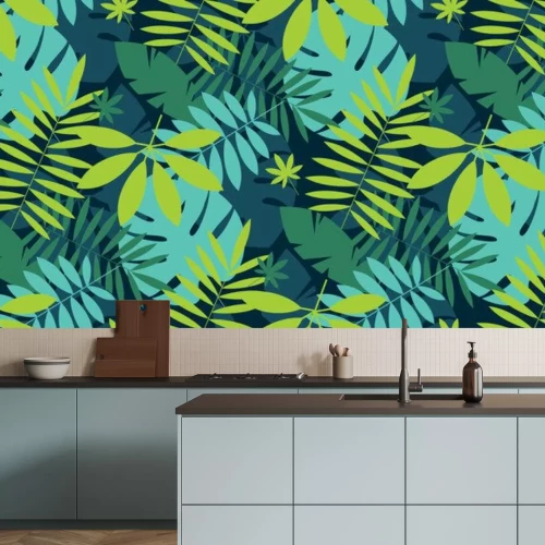 Sticker De eenvoudige groene tropische bladeren ontwerpen naadloos patroon