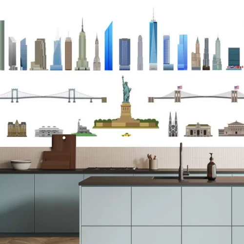 Sticker New York City bezienswaardigheden instellen, geïsoleerd