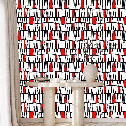Behang Naadloos vectorpianopatroon in zwart-wit en rood voor het verpakken, ambacht, ceramische textiel