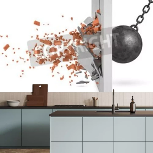 Fotobehang 3D ballen in een bakstenen muur