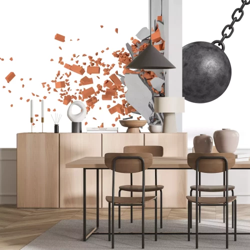 Fotobehang 3D ballen in een bakstenen muur