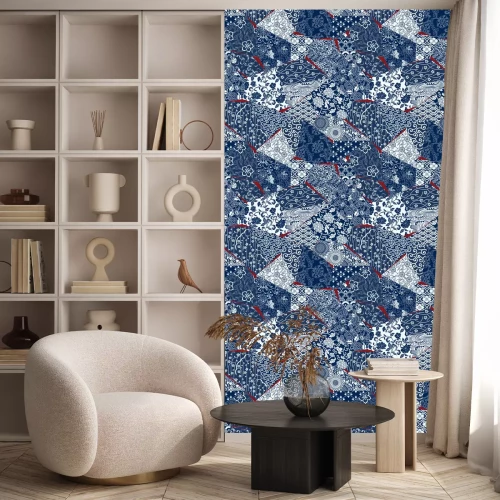 Behang Oosterse blauwe bloemen in verschillende stijlen