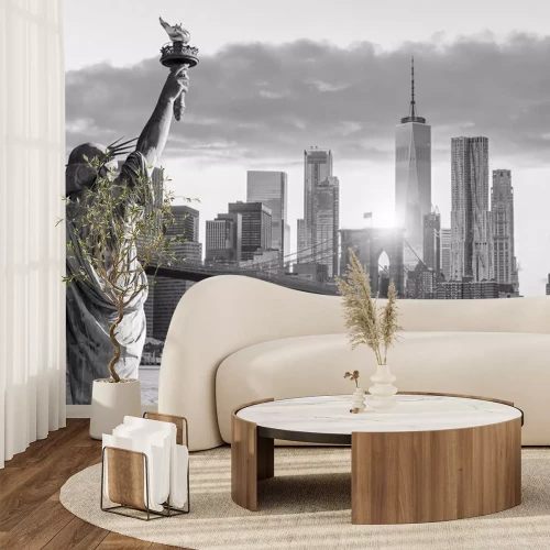 Fotobehang Standbeeld Liberty zwart en wit