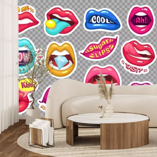 Sticker Gekleurde lippen met verschillende inscripties