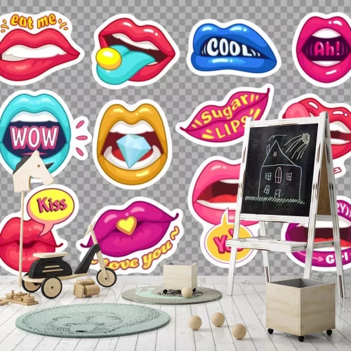 Sticker Gekleurde lippen met verschillende inscripties