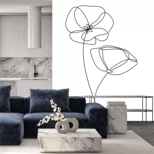 Sticker Zwart-witte papaverbloemen