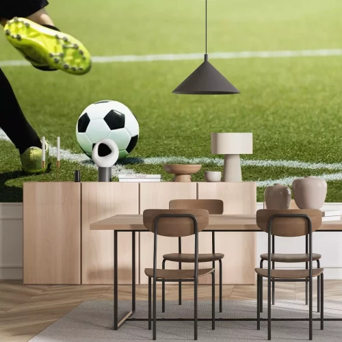 Sticker Een speler die de bal uit de hoek van het veld trapt