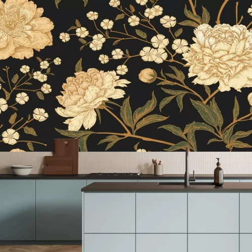 Fotobehang Rozen op een donkere achtergrond in Art Deco-stijl