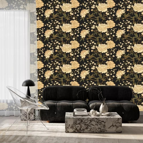 Behang Rozen op een donkere achtergrond in Art Deco-stijl