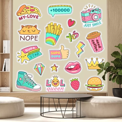 Sticker Komische jeugdafbeeldingen in levendige kleuren