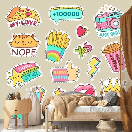 Sticker Komische jeugdafbeeldingen in levendige kleuren