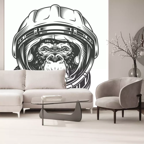 Sticker Knorrige gorilla in het portret van de astronautenhelm