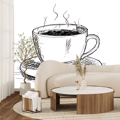 Sticker Een kopje koffie tekenen in zwarte inkt