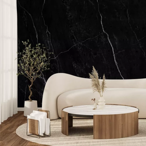 Fotobehang Zwart marmer met witte aders