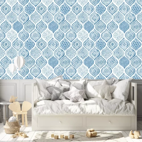 Behang Oosterse blauwe aquarel mozaïek