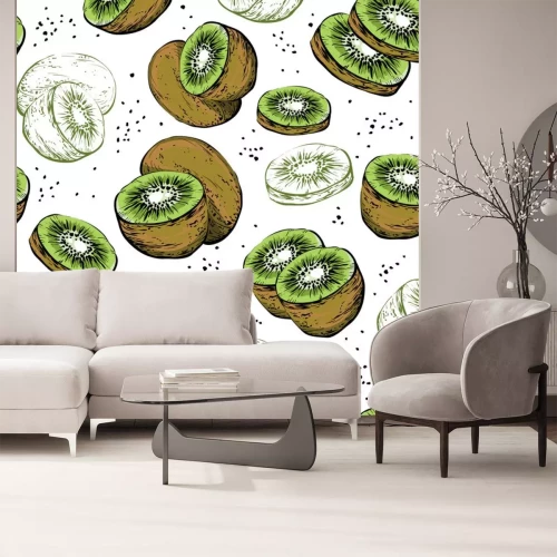 Sticker Seamless pattern with fresh kiwi fruit.