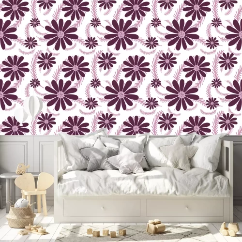 Behang Paarse madeliefjes