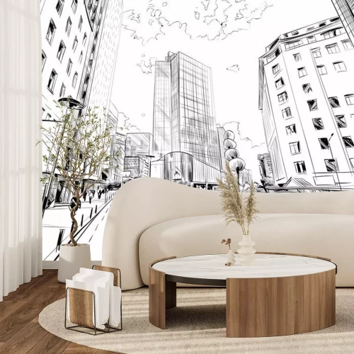 Fotobehang Een minimalistische tekening van een moderne stad