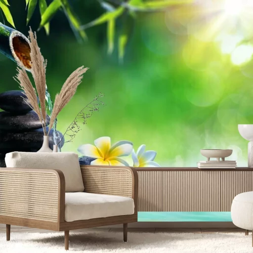 Fotobehang Stenen water en bloemen