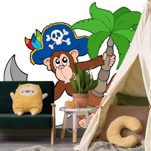 Sticker Piraten aap zittend op een palmboom