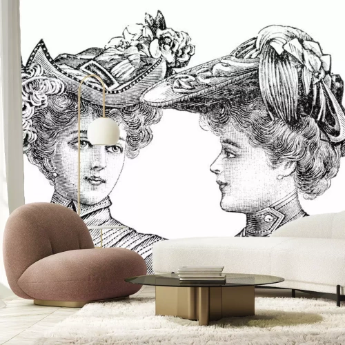 Sticker portret van twee vrouwen met vintage hoeden