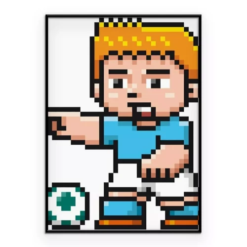 Poster Voetballer uit een pixelspel.