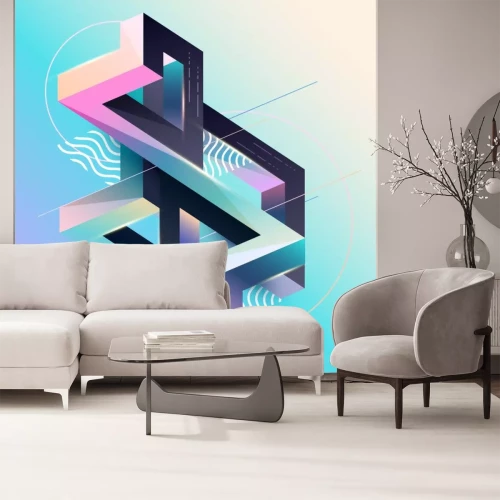 Sticker 3D abstracte afbeeldingen in violetblauwe kleuren