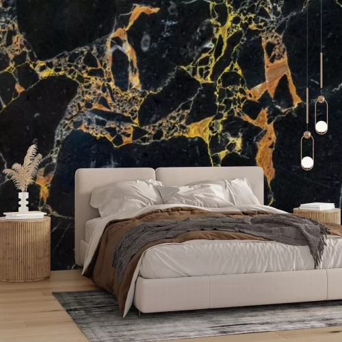 Fotobehang Luxe goudzwart steenmarmerpatroon