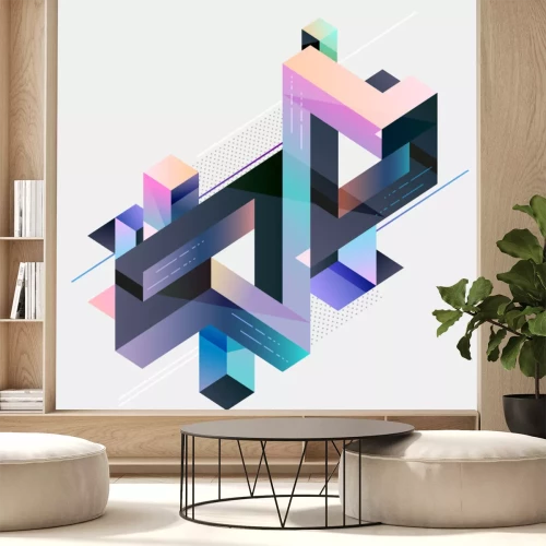 Sticker Abstracte ruimtelijke veelkleurige constructie