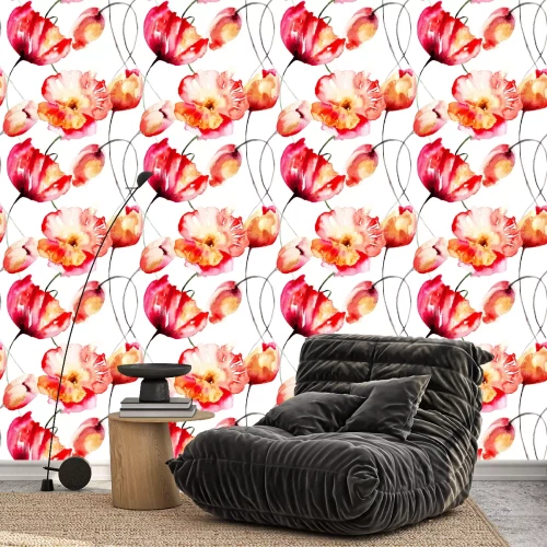 Behang Romantische klaprozen en tulpen