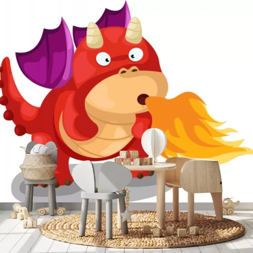 Sticker Een kleine vuurspuwende rode draak