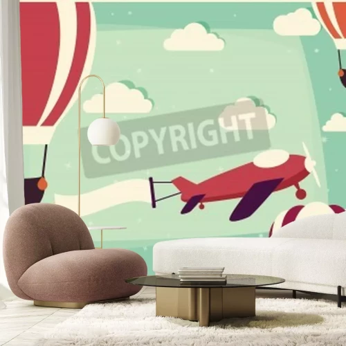 Sticker Ballonnen en een vliegtuig tegen de lucht