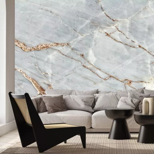 Fotobehang Licht marmer met oranje patroon