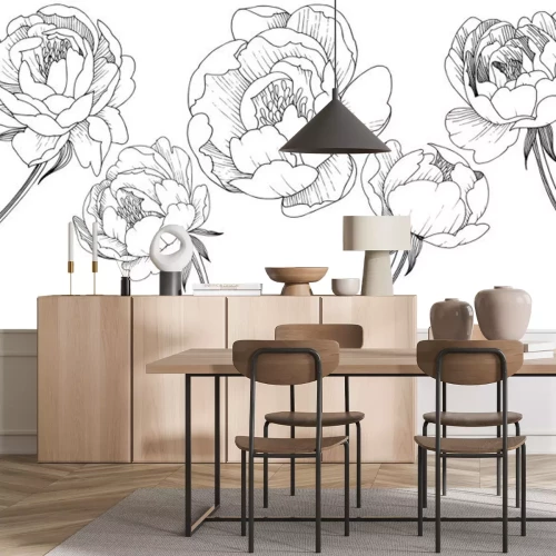 Sticker Bloemen op lange stelen zwart-wit schetsen