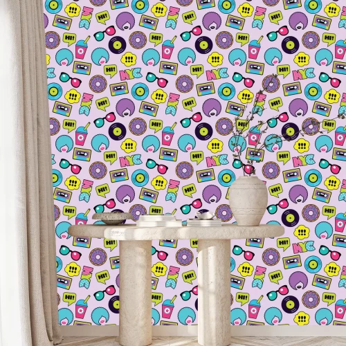 Behang kleurrijk pop-art naadloos Amerikaans patroon met flarden en stickers