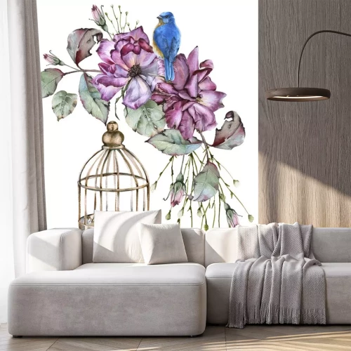 Sticker Shabby chique blauwe vogel