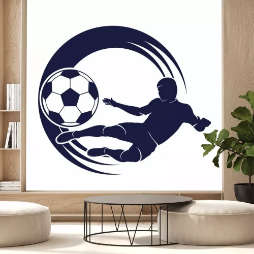Sticker Donkerblauwe dynamische voetbalafbeeldingen met een speler