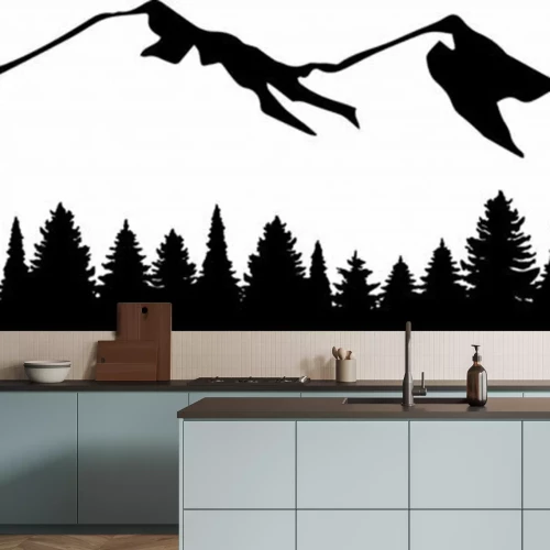 Sticker Minimalistische afbeeldingen met bergen en bossen