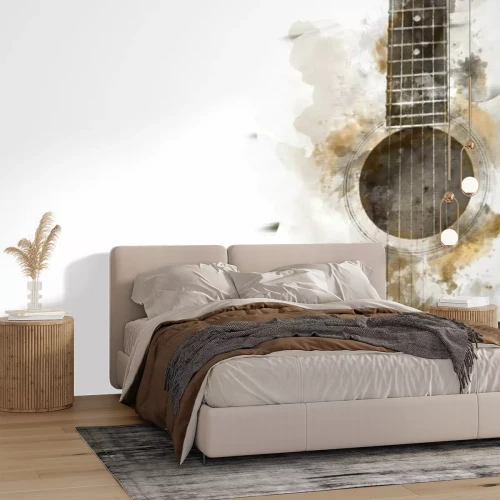 Fotobehang Abstract aquarelschilderij met een gitaar