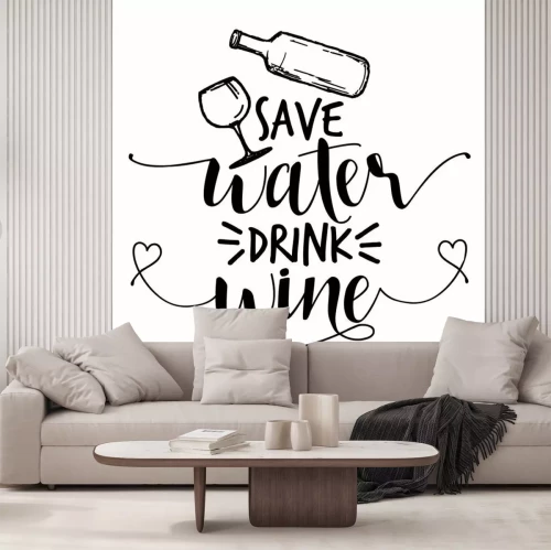 Sticker Sparen water, drink wijn - grappig dronken spreuk in geïsoleerde vectoreps 10.
