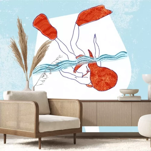 Sticker Het meisje dat in het glas wijn duikt