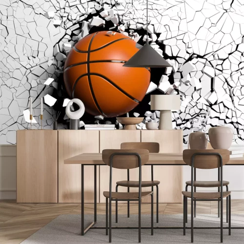 Sticker 3d basketbalbal die de muur breekt